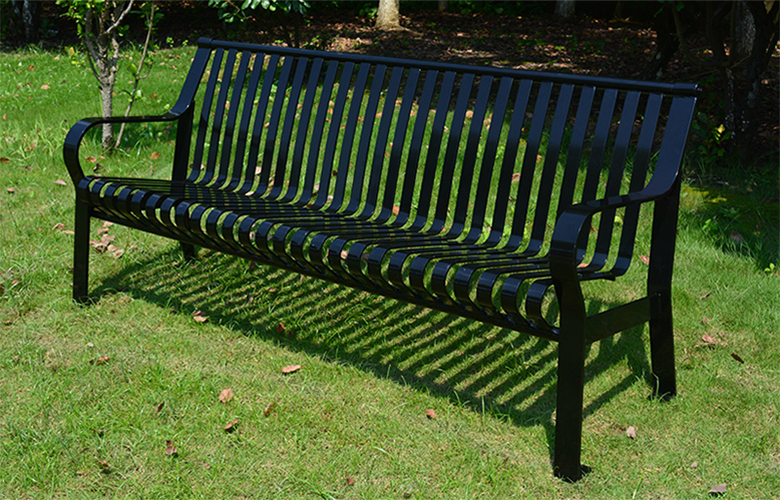 72" slatted steel bench with back