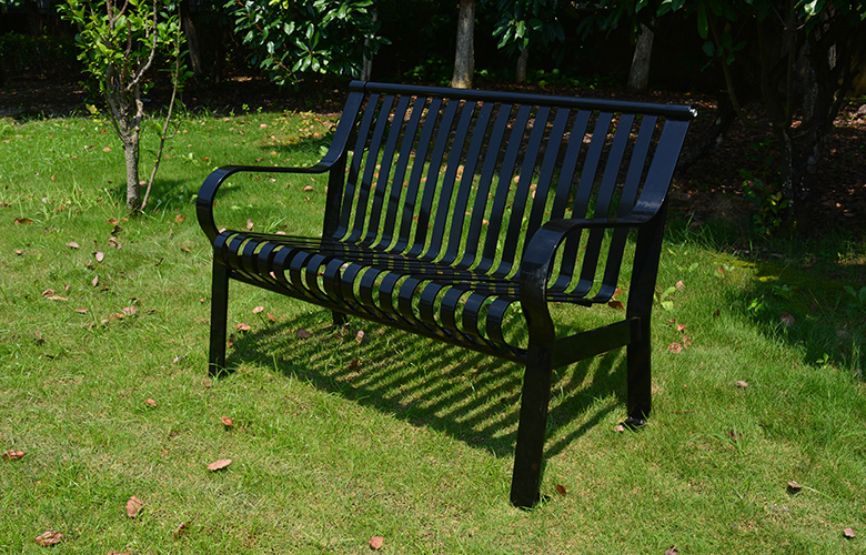 46" slatted steel bench with back